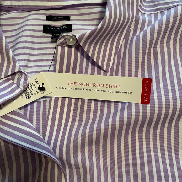 NWT Talbots Perfect Shirt Non-Iron Fabric Lavender and White Stripe - 14W - Picture 5 of 11